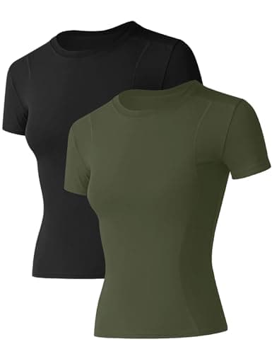 Image of IECCP Women's Gym Shirts Short Sleeve Lightweight Women Activewear t-Shirts Moisture Wicking Slim Fit Sports Tops for Ladies 2 Pack M
