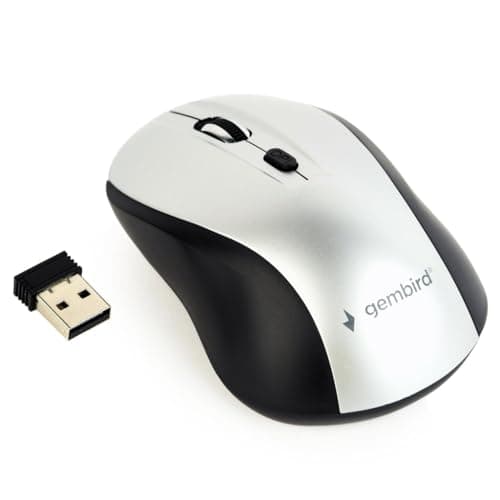 Image of Gembird MUSW-4B-02-BS – Mouse (Ambidextrous, Optical, RF Wireless + USB, 1600 DPI, Black, Silver)