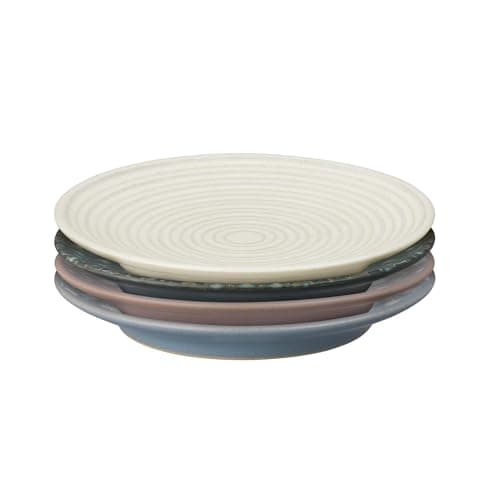 Image of Denby - Impression Mixed Colour Patterned Small Plates Set of 4 - Dishwasher Microwave Safe Crockery - Ceramic Stoneware Tableware Side Plates For Lunch & Dinner - Pink, Cream, Blue & Black