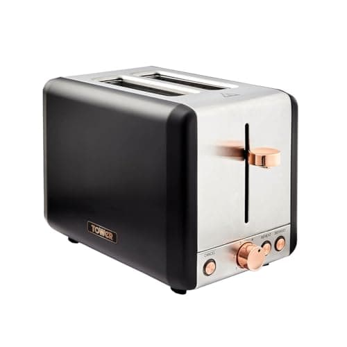 Image of Tower T20036RG Cavaletto 2-Slice Toaster with Defrost/Reheat, Stainless Steel, 850W, Black and Rose Gold