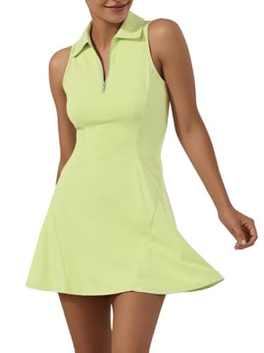 Image of GroYolan Tennis Dress for Women Polo Golf Dresses with Shorts 24 Pockets Sleeveless Athletic Sport Outfit Zip Up Workout Dress Apple Green