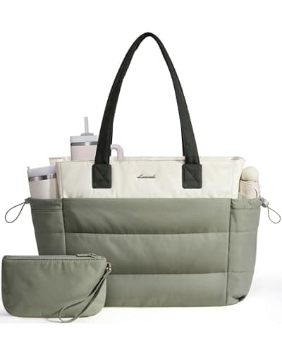 Image of LOVEVOOK Women's Tote Bag, Lightweight Puffer Shoulder Handbag with Zipper, Spacious Ladies Tote for Work School Travel Featuring Multiple Compartments & Pouch for Daily Use