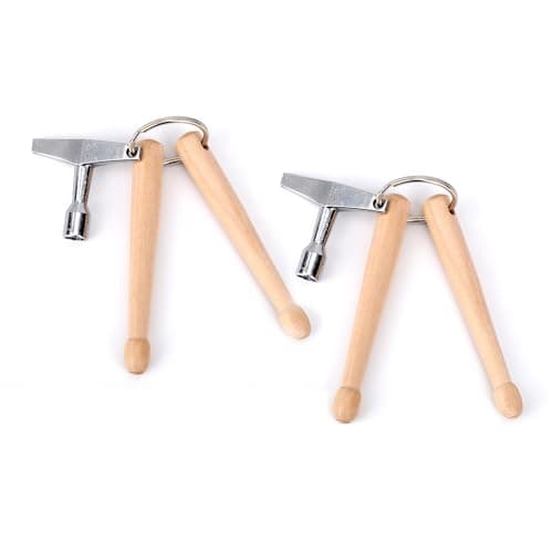 Image of 2pcs Mini Drumsticks Drum Key Keychain, Drum Tuning Key and Mini Drumsticks Keyring Set Portable Percussion Tuner Tool for Drummers Musicians Music Enthusiast Gifts