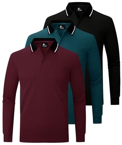 Image of JACKETOWN 3 Pack Mens Polo Shirts Long Sleeve Breathable Work Polo Shirts Adult Casual Multipack Golf T Shirt with Pocket