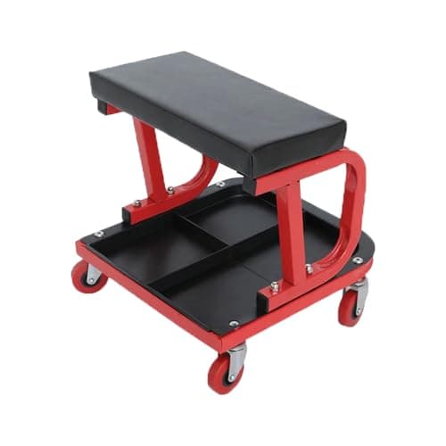 Image of Bargains Crown Workshop Stool on Wheels with Padded Seat & Tool Tray Storage | Mechanics Stool Roller Seat 150 Kg Capacity | Heavy Duty Mechanic Stool Car Creeper for Workshop Garage Auto Repair