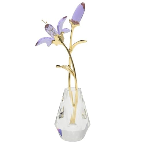 Image of Hoypeyfiy Purple Crystal Lily Ornament, Glass Lily with Metal Stem in Crystal Vase, Suitable for Wedding, Valentine's Day Party, Home Decor
