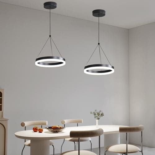 Image of Mikeru 30cm Round Pendant Light, 1 Pack with Remote Control Dimmable 3000k/4500k/6500k Acrylic Kitchen Island Pendant, Modern Ceiling Fixture, Height Adjustable 1.2m, Suitable for Dining Room, Bar