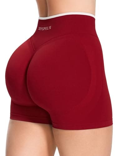 Image of JOYSPELS Seamless Gym Shorts for Women High Waist Sculpting Scrunch Bums Booty Workout Yoga Cycling Womens Activewear Shorts UK Cherry Red S