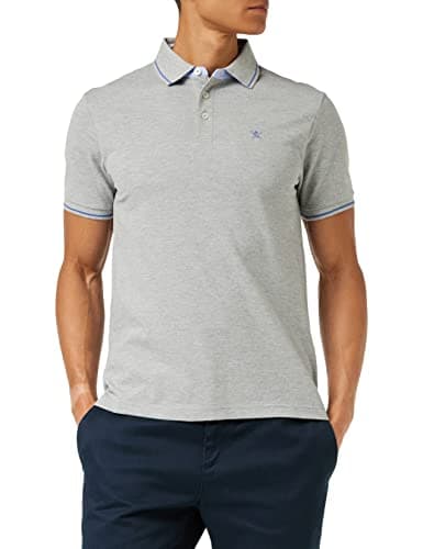 Image of Hackett Men's Multi Trim Pique Polo Shirt Not Applicable, Grey (913light Grey Marl 913), Large