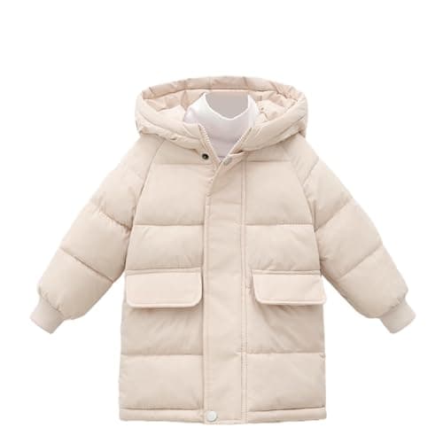Image of NSICBMNO Girls Winter Coat Kids Puffer Jacket Long Padded Coats - Warm, Quilted, Hooded, Thick, Thermal, Windproof, Zip Up, Solid Colour, School Coats, Down Jackets Overcoat For 3-4 Years