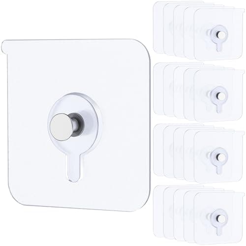 Image of Uniclife 20 Pcs Adhesive Picture Hooks 15 kg Max 5.6 cm Load Heavy Duty Picture Hangers Without Nails Wall Hooks for Hanging Transparent Waterproof Frame Hangers Sticky Hooks for Bathroom Kitchen
