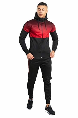 Image of Aarhon Mens Two Tone Hooded Skinny fit Tracksuit Boys Slim fit Black Tracksuit (UK, Alpha, L, Regular, Regular, Black)