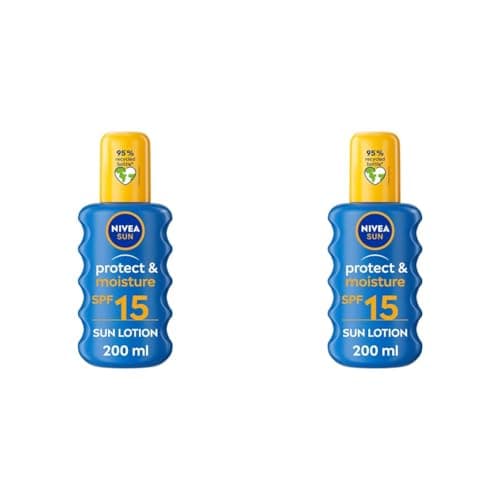 Image of NIVEA SUN Protect & Moisture Sun Spray SPF 15 (200ml), Moisturising Suncream Spray with SPF 15, Highly Effective Sunscreen Providing Immediate, Effective UVA + UVB Protection (Pack of 2)