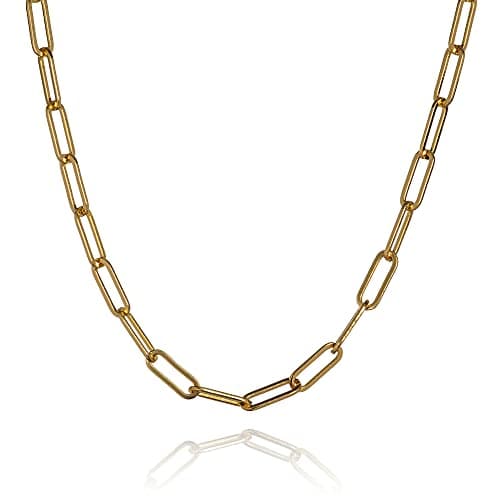 Image of namana Gold Paperclip Chain Necklace for Women, 20 inch Long Chain Necklace for Women, Gold Necklaces for Women and Teenage Girls, Chunky Gold Chain Necklace for Ladies with Jewellery Pouch