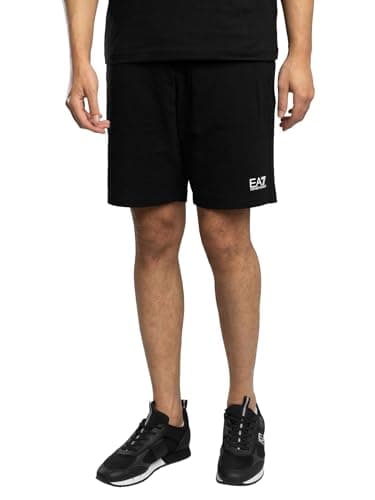Image of EA7 Men's Leg Logo Sweat Shorts, Black/White, M