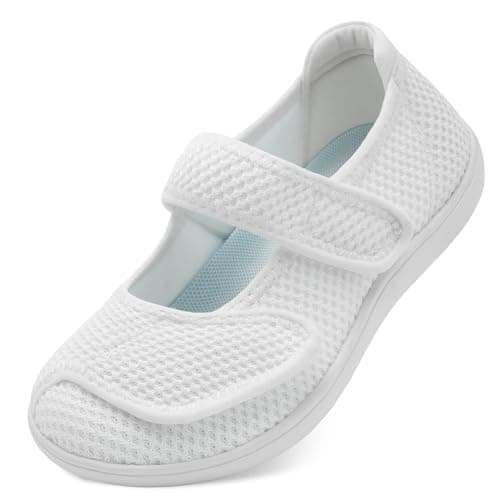 Image of JOINFREE Womens Walking Shoes Mary Jane Wide Fit Casual Trainers Barefoot Adjustable-Strap Zero-Drop Non-Slip Comfort Shoes for Swollen Feet, Oedema, Arthritis, Elderly & Pregancy White 9 UK