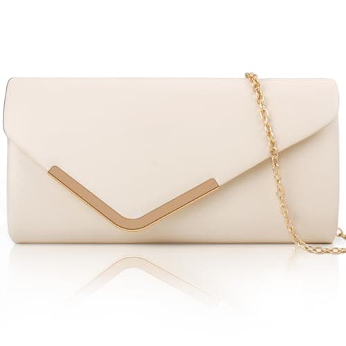 Image of Larcenciel Women's Clutches, Leather Nude Clutch Bags for Women w/Detachable Chain, Envelope Evening Handbag, Cream Beige Cross Body Shoulder Bag Purses Wallet for Women Bridal Prom Party Wedding