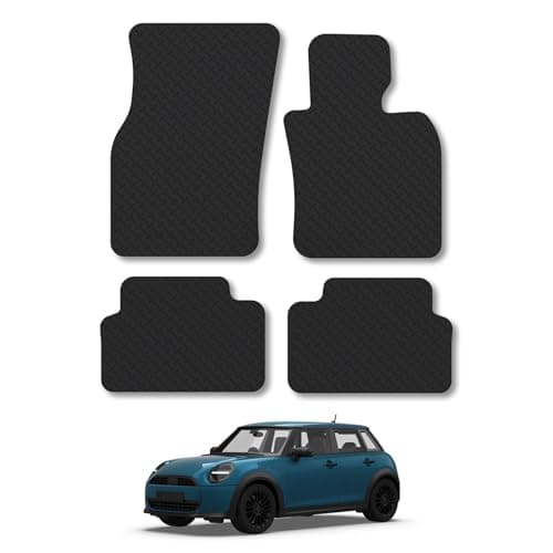 Image of Mini Cooper [5 Door] (2024+) 5mm Rubber Car Mats Compatible with Accessories Premium Durable Tailored Fit Heavy-Duty Floor Mats Set Accessory Waterproof Durable Custom Fit Water Resistant Easy-Clean