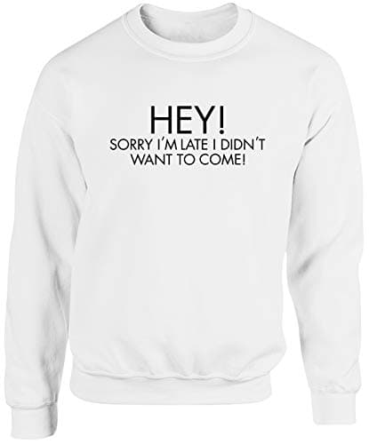 Image of Hippowarehouse Hey Sorry I'm Late i Didn't Want to Come Unisex Jumper Sweatshirt Pullover (Specific Size Guide in Description) White