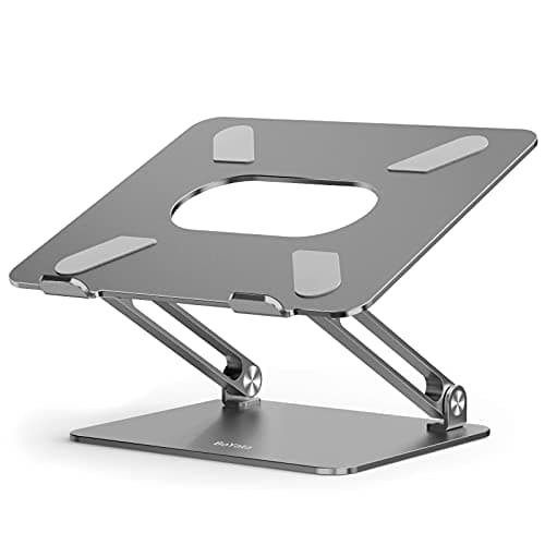 Image of BoYata Laptop Stand, Ergonomic Aluminum Height Adjustable Laptop Mount Computer Stand Riser for Desk Compatible for 10-17" Laptops and Notebook (Grey)