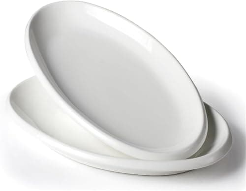 Image of RRMMAN 10.5" Large Oval Serving Platters, White Ceramic, Set of 2 for Turkey, Snacks, Appetizers, Wedding, Party