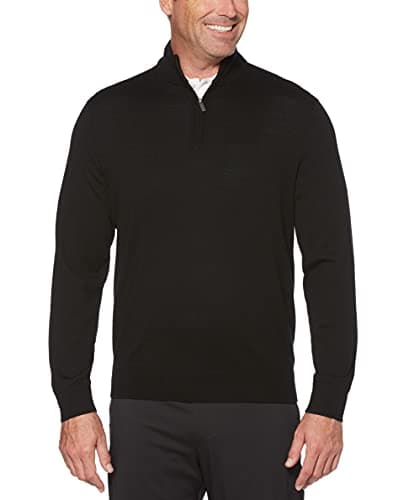 Image of Callaway Men's Long Sleeve 1/4 Zip Mock Merino Sweater, Black Onyx, Medium