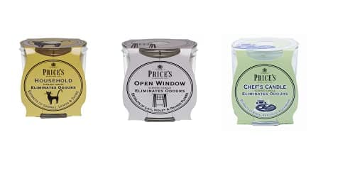 Image of Price's Patent Candles Fresh Air Scented Glass Candle Jar Bundle, 3x90 hours burn time, Chefs, Open Window, Household, Odourfoyl Technology