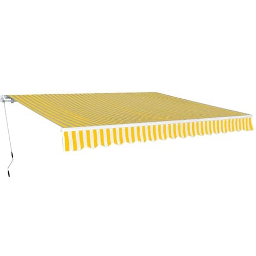 Image of vidaXL Folding Manual Awning 400cm Yellow/White Solar Shade Canopy - Patio/Garden Sun Shelter