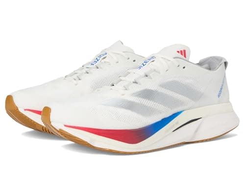 Image of Adidas Womens Adizero Boston 12 Running Shoes, White/Matte Silver/Pure Ruby, 9 Wide