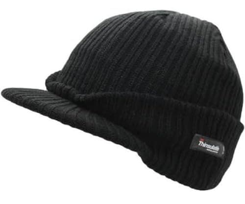 Image of Thinsulate Peaked Knitted Beanie Hat Winter Hat Stretch Knit Work Causal Outdoors Fleece Lined One Size (UK, Alpha, One Size, Black)