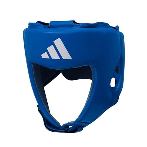 Image of adidas World Boxing Licensed Head Guard - Adjustable Non-Slip Boxing Headguard, WOB Approved, Covers the Forehead, Ears, and Cheeks, Made of Leather, with Air Cushion Foam Padding - Blue, XL