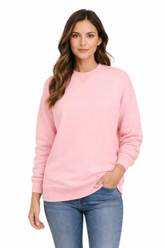 Image of Blu Apparel Ladies Premium Sweatshirts for Women Crew Neck Casual Soft Long Sleeve Jumper Sweater Oversized Sweatshirt for Gym (UK, Numeric, 10, Regular, Regular, Pink)
