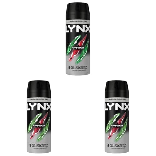 Image of Lynx Africa Antiperspirant Deodorant Spray 72-hour protection against odour and wetness no-fuss aerosol for all-day freshness 150 ml (Pack of 3)