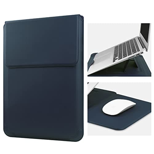 Image of HoYiXi 14 Inch Laptop Sleeve Case Leather Bag with Stand Compatible with MacBook Pro 14 2021/ASUS Vivobook 14/HP Pavilion X360/Lenovo IdeaPad 14/Dell Lenovo HP ASUS Acer HUAWEI Matebook 14'' PC, Navy