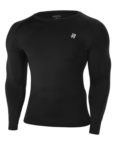 Image of Runhit Men's Black Compression Long Sleeve T Shirt, UPF 50+ Quick Dry Sport Base Layer Tops, Mens Football Underlayer for Running Gym Cycling Golf Training M