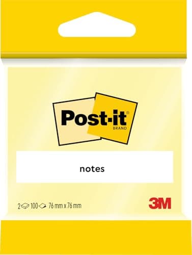 Image of Post-it Notes, Canary Yellow, 2 Pads, 76 mm x 76 mm, 100 Sheets per Pad - Extra Sticky Notes for Walls, Monitors and Fridge