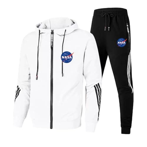 Image of ARMAAN Jogging Suits for Men Track Suit Full Sleeve Fleece Zipper Hoodie Top Bottoms Joggers for NA-sa Sports Sweat Suit Comfortable Fit Casual 2 Piece Set Sportswear,White-l