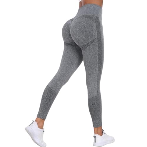 Image of viiotu Butt Lifting Leggings for Women,Elasticated Waist Bum Lift Scrunch Leggings,Gym Leggings for Workout, Yoga,Comfortable,Opaque Sports Pants for Ladies (UK, Alpha, S, Regular, Regular, Grey)