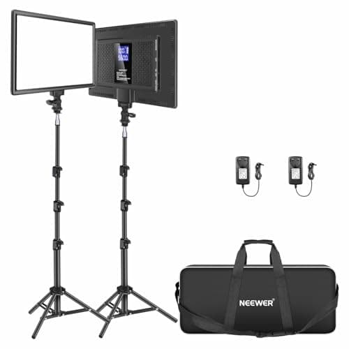 Image of Neewer 13" Led Video Light Panel Kit, 2 Pack Dimmable Bi Color Soft Key Lighting with Tripod Stand, 8000mAh Battery, 3200~5600K CRI97+ 2400Lux for Game/Streaming/YouTube Recording/Studio Photography