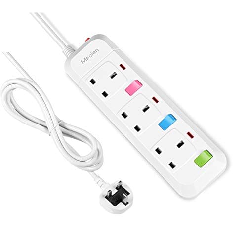 Image of Mscien 5M 3 Way Long Extension lead Individually Switched Mountable Surge Protected Power Strip with 5 Meter Extension Cable-White/Random Switch Color