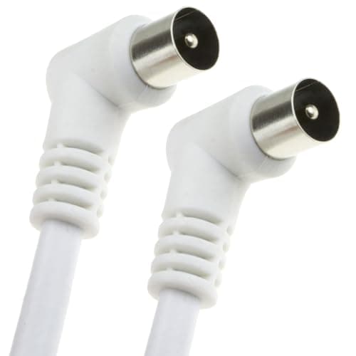 Image of kenable RF Coaxial TV Aerial Cable Right Angle Male to Male Plug Freeview Digital Lead 75 Ohm RG59 1m White