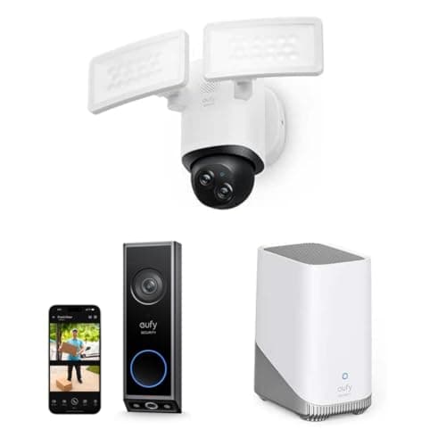 Image of eufy Security Floodlight Camera E340 Dual Cameras Wired Outdoor Security Camera and eufy Security S380 HomeBase (HomeBase 3), with eufy Security Video Doorbell E340 Dual Cameras with Delivery Guard 2