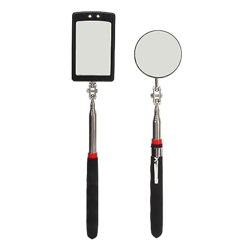 Image of Baxnore Professional Telescoping Inspection Mirror Set with LED Lights Flexible Retractable Pickup Tools Round and Square Mirrors for Mechanics DIY Auto Repair Tight Space Inspecti