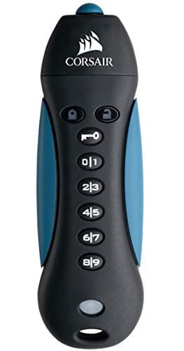 Image of Corsair Flash Padlock 3, Secure USB 3 Flash Drive with Keypad (256-bit AES Encryption, Customisable Digit Indentification, Built-In Hacking Detection, Durable Rubber, Shock-Proof), Black/Blue, 128 GB