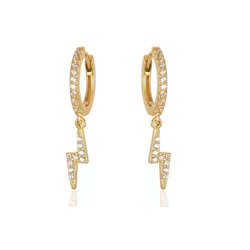 Image of CZ Lightning Bolt Dangle Hoop Earrings for Women Huggie Cubic Zirconia Small Hoops Delicate Crystal Flash Statement Post Earrings Shiny Birthday Party Jewelry Gifts(Gold)