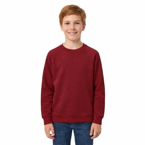 Image of KHIM Fleece Sweatshirt Unisex Sweater Jumper Full Sleeve Kids Boys Girls Children Top Crew Neck Outdoor Activewear (UK, Age, 7 Years, 8 Years, Regular, Maroon)