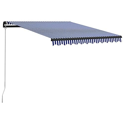 Image of vidaXL Manual Retractable Awning Home Outdoor Garden Arm Awning Canopy Patio Balcony Sunshade Shelter Deck 300x250cm Blue and White