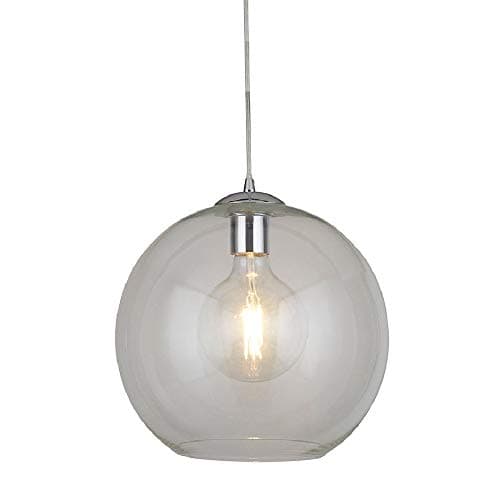 Image of Searchlight 1632CL Balls Polished Chrome & Clear Glass Vintage Pendant Ceiling Light 30cm | Retro Glass Dome Globe Shade | 1 x E27 ES Lamp Required (Not Included) | Free Air Freshener Promo
