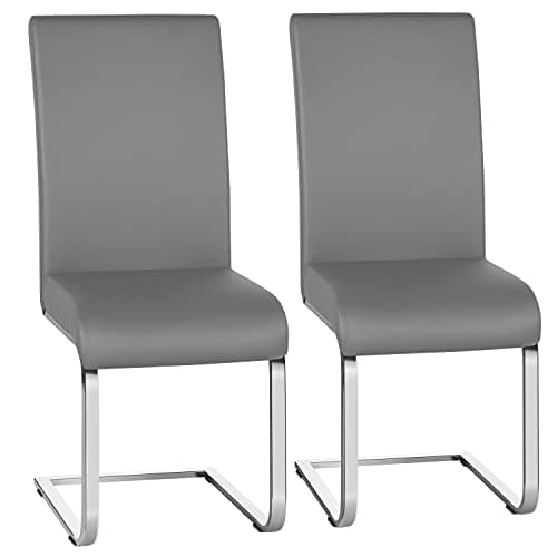 Image of Yaheetech 2pcs Dining Chairs Leather Chairs for Kitchen Dining Room with High Back and Metal Legs Modern/Stylish Dining Furniture Light Gray
