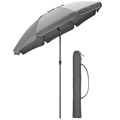 Image of CHRISTOW Portable Beach Parasol Tilting Garden Sunshade Umbrella UV Resistant 2m (Grey)